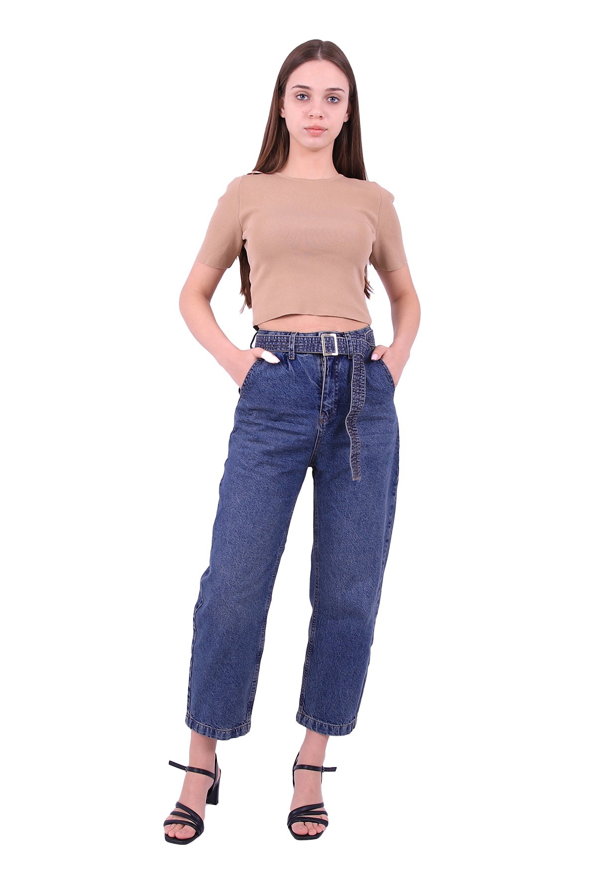 Pleated and Relaxed Jeans with Denim Belt - 62 - (26-31)