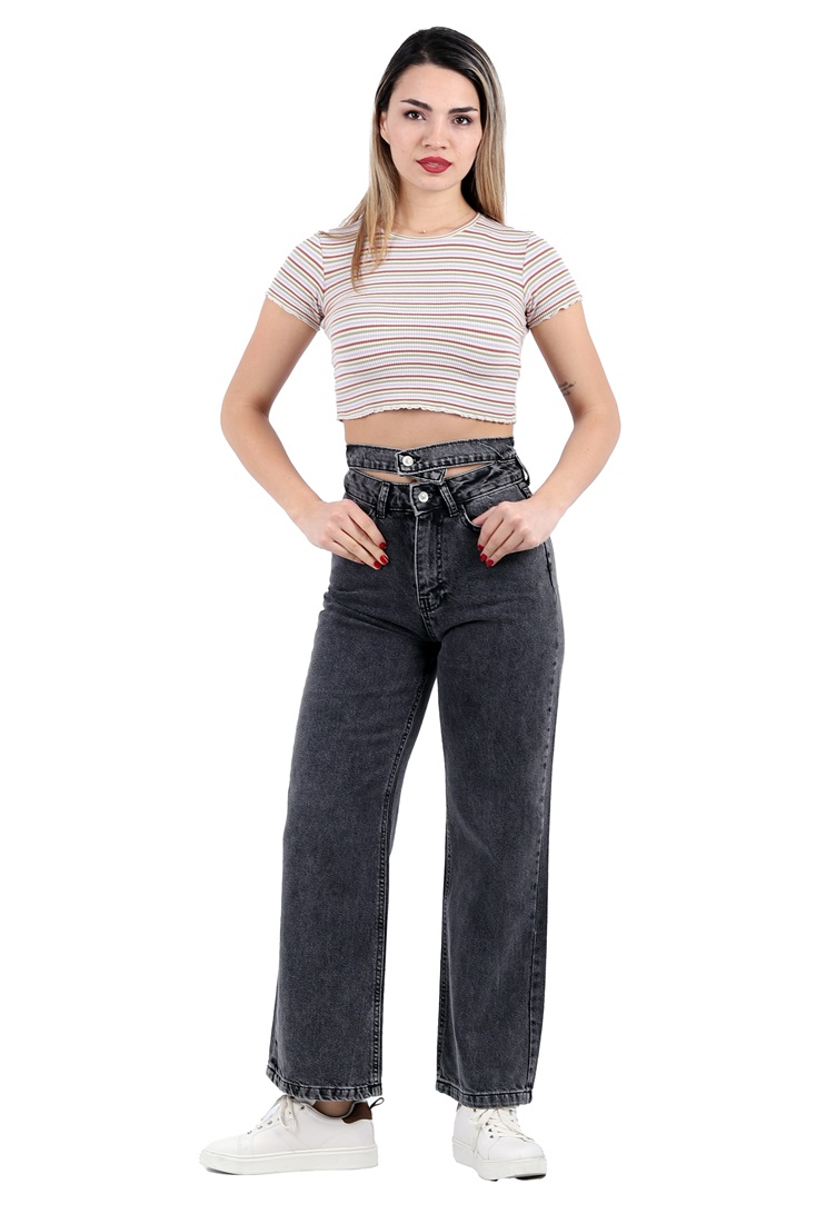 Palazzo Relaxed Jeans with Double Denim Belts - 33 - (27-32)