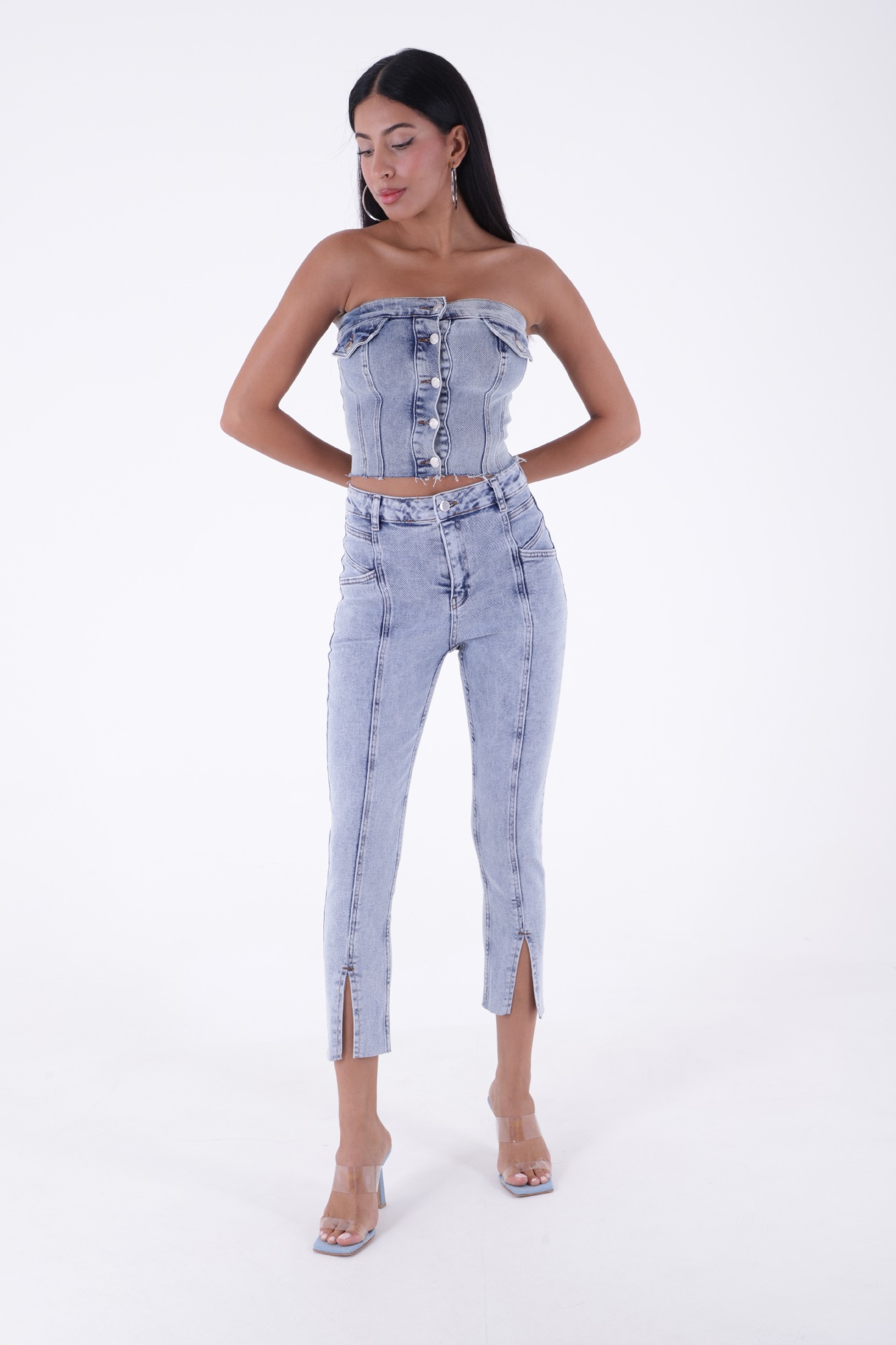 High Rise Mom Jeans With Slit in Leg Front