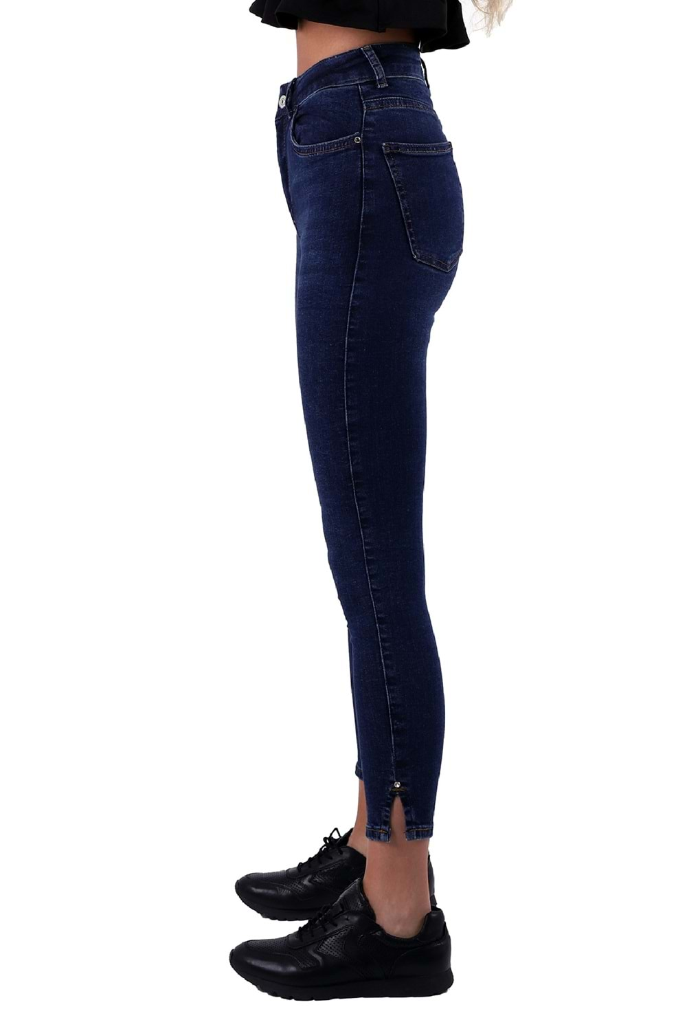 Yanı Yırtmaçlı Skinny Kot Pantolon 1745-01-(26-31) Koyu Mavi Kot