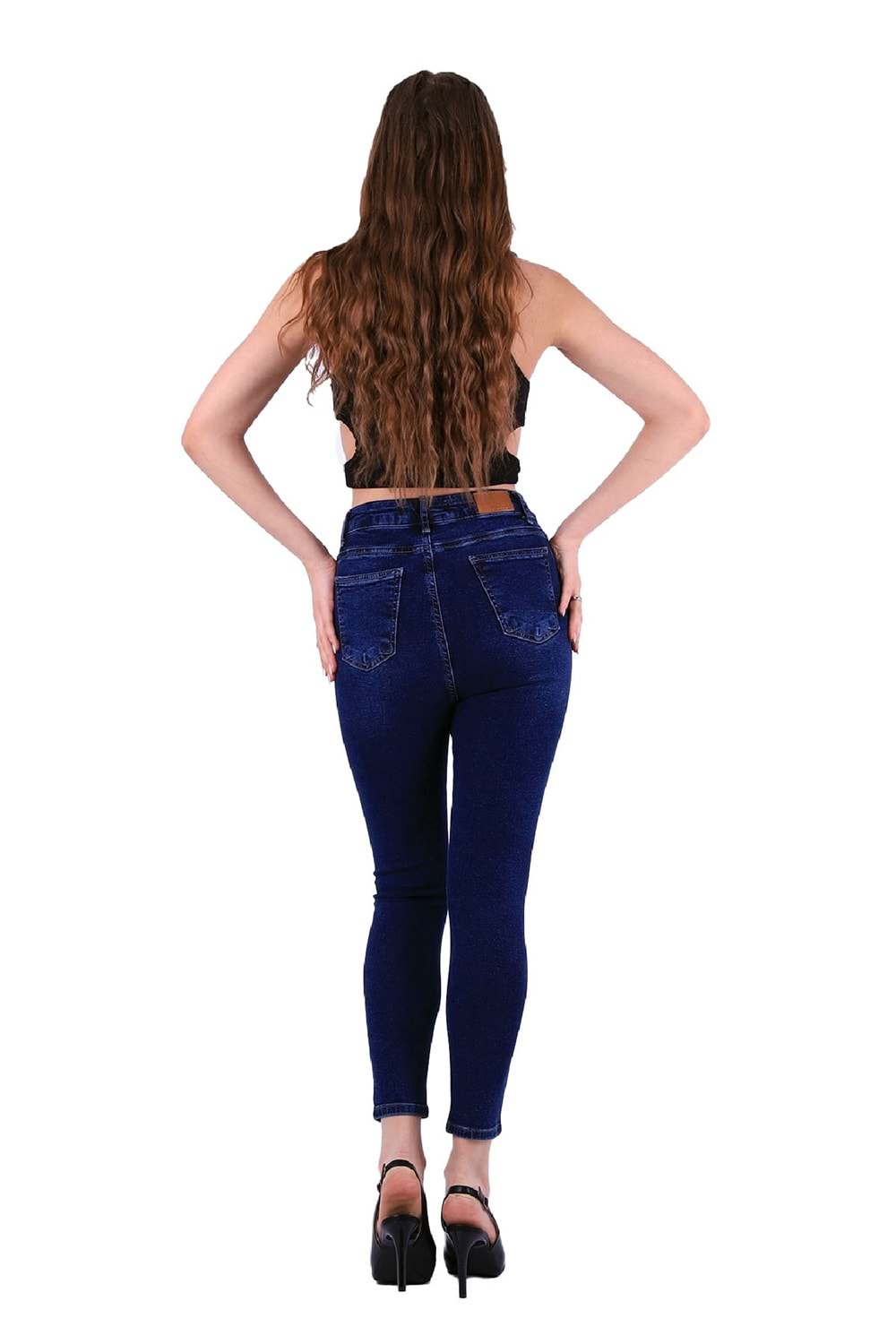 Önü 5 Düğmeli Yüksek Bel Skinny Kot Pantolon 755-01-(26-31) Koyu Mavi Kot