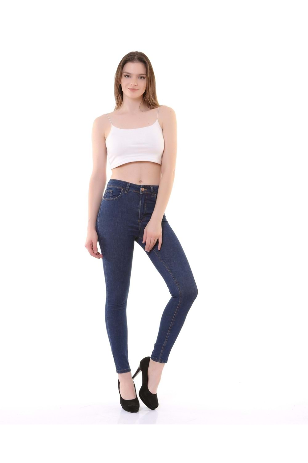 Yüksek Bel Bilek Boy Skinny Kot Pantolon 815-26-(26-31) Düz Koyu Rins