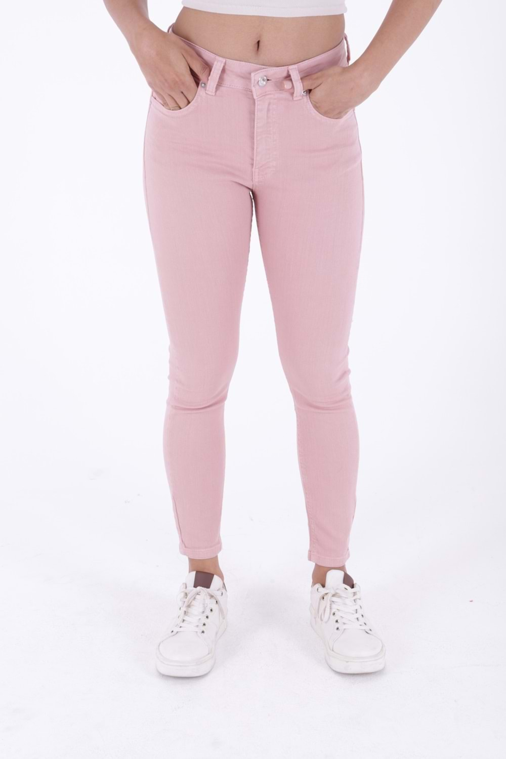 Yüksek Bel Skinny Bilek Boy Kot Pantolon 819-84-(26-31) Pudra Pembe