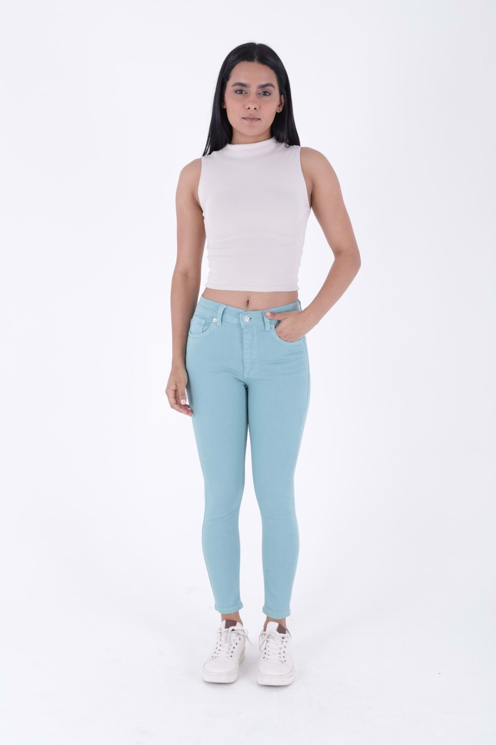 Yüksek Bel Skinny Bilek Boy Kot Pantolon 819-86-(26-31) Aqua Mavi