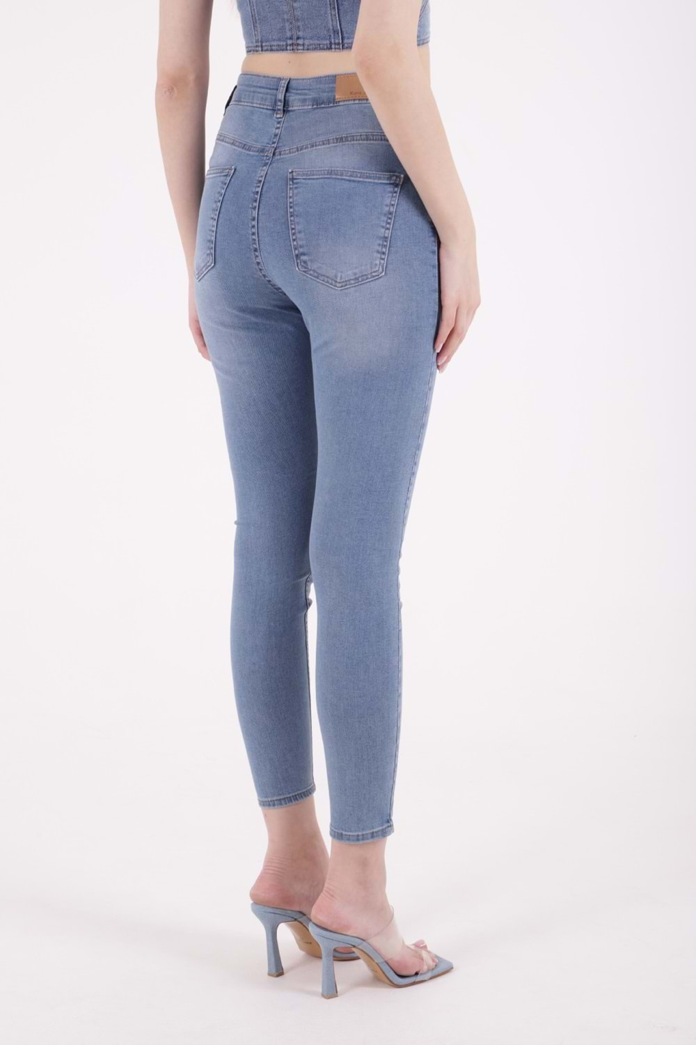 Yüksek Bel Az Yırtıklı Lazerli Skinny Kot Pantolon 826-15B(30-36) Açık Mavi Kot