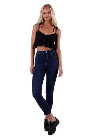 Yanı Yırtmaçlı Skinny Kot Pantolon 1745-01-(26-31) Koyu Mavi Kot