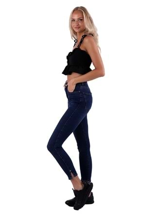 Yanı Yırtmaçlı Skinny Kot Pantolon 1745-01-(26-31) Koyu Mavi Kot