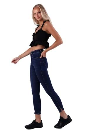 Yanı Yırtmaçlı Skinny Kot Pantolon 1745-01-(26-31) Koyu Mavi Kot