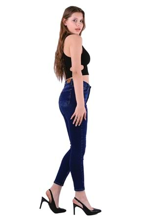 Önü 5 Düğmeli Yüksek Bel Skinny Kot Pantolon 755-01-(26-31) Koyu Mavi Kot