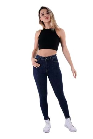 Yüksek Bel Bilek Boy Skinny Kot Pantolon 815-17-(26-31) Slaplı Lacivert