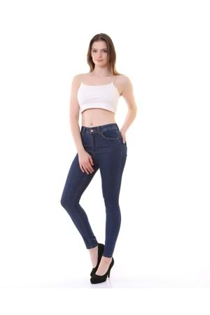 Yüksek Bel Bilek Boy Skinny Kot Pantolon 815-26-(26-31) Düz Koyu Rins