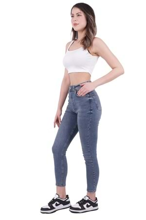 Yüksek Bel Skinny Tam Boy Kot Pantolon 816-02-(26-31) Koyu Tintli Kot