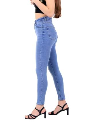 Yüksek Bel Skinny Tam Boy Kot Pantolon 816-15-(26-31) Açık Mavi Kot