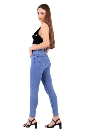 Yüksek Bel Skinny Tam Boy Kot Pantolon 816-15-(26-31) Açık Mavi Kot