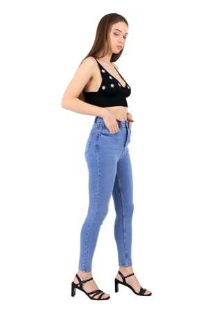 Yüksek Bel Skinny Tam Boy Kot Pantolon 816-15-(26-31) Açık Mavi Kot