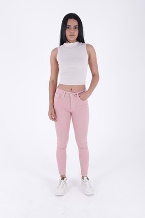 Yüksek Bel Skinny Bilek Boy Kot Pantolon 819-84-(26-31) Pudra Pembe