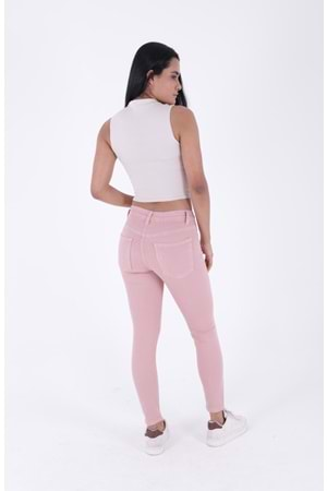 Yüksek Bel Skinny Bilek Boy Kot Pantolon 819-84-(26-31) Pudra Pembe