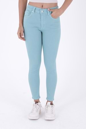 Yüksek Bel Skinny Bilek Boy Kot Pantolon 819-86-(26-31) Aqua Mavi