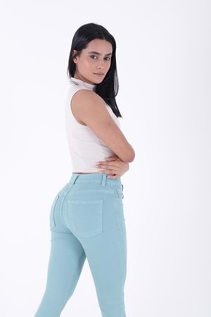 Yüksek Bel Skinny Bilek Boy Kot Pantolon 819-86-(26-31) Aqua Mavi