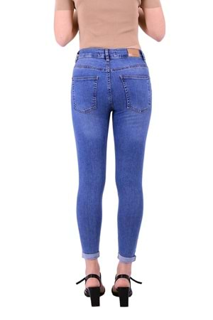 Duble Paça Yüksek Bel Skinny Kısa Boy Kot Pantolon 820-15B(30-36) Açık Mavi Kot