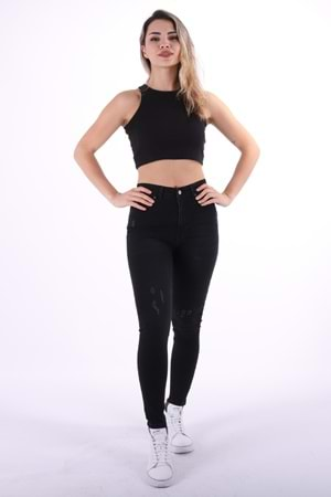 Yüksek Bel Az Yırtıklı Lazerli Skinny Kot Pantolon 826-03-(28-33) Antrasit Kot