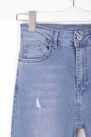 Yüksek Bel Az Yırtıklı Lazerli Skinny Kot Pantolon 826-15B(30-36) Açık Mavi Kot