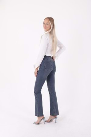 Yüksek Bel İspanyol Paça Skinny Kot Pantolon 867-02-(27-32) Koyu Tintli Kot