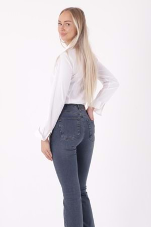 Yüksek Bel İspanyol Paça Skinny Kot Pantolon 867-02-(27-32) Koyu Tintli Kot