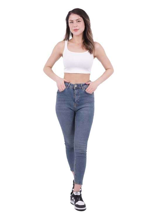 Yüksek Bel Skinny Tam Boy Kot Pantolon 816-02-(26-31) Koyu Tintli Kot