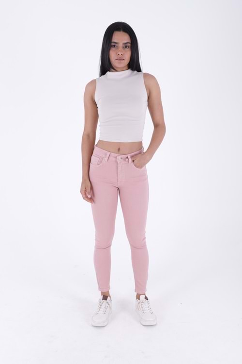 Yüksek Bel Skinny Bilek Boy Kot Pantolon 819-84-(26-31) Pudra Pembe