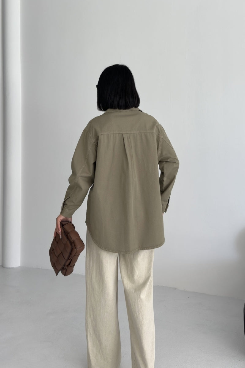 Düğmeli Oversize Kot Gömlek