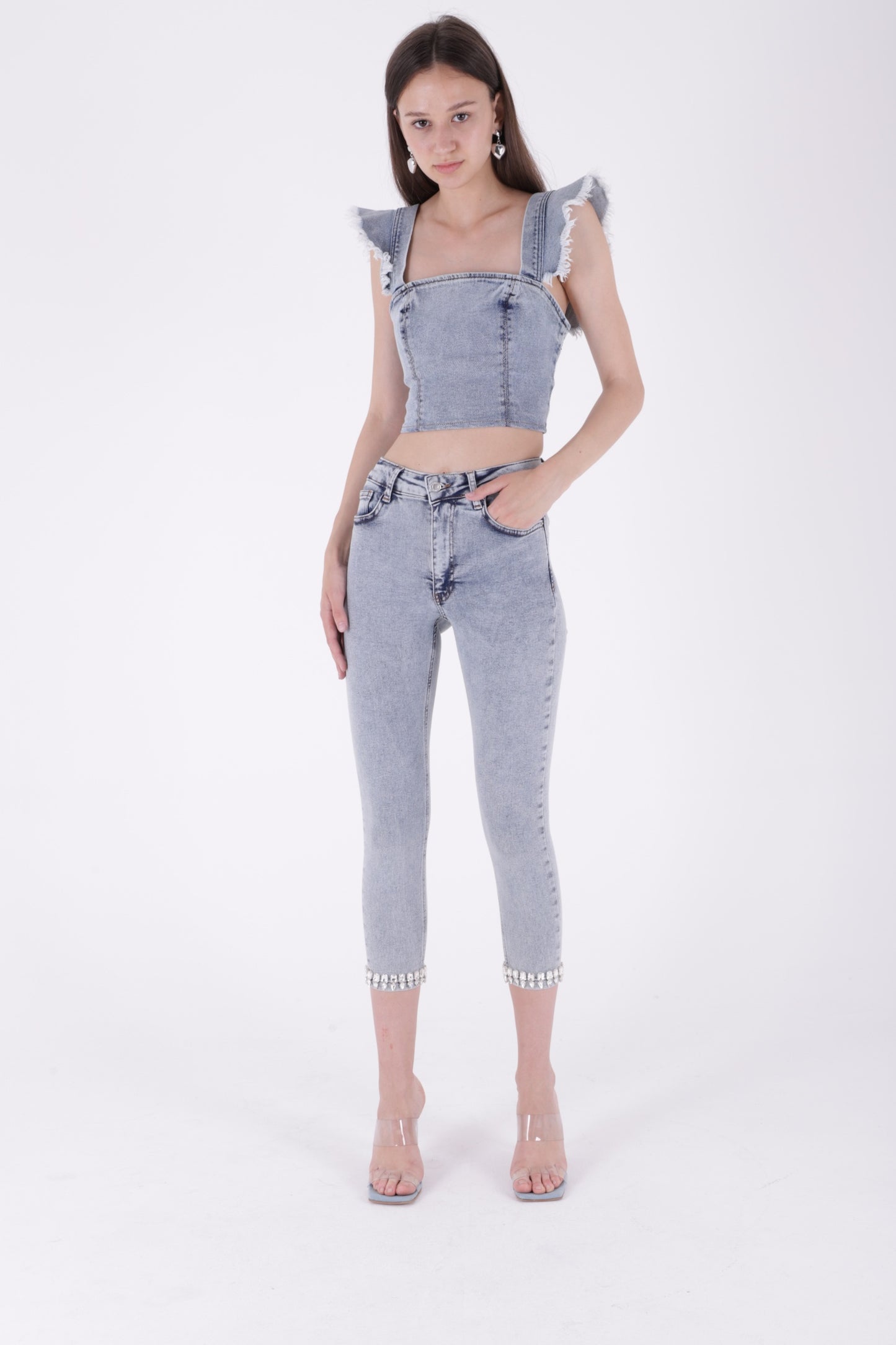 Paçası Taşlı Skinny Kot Pantolon