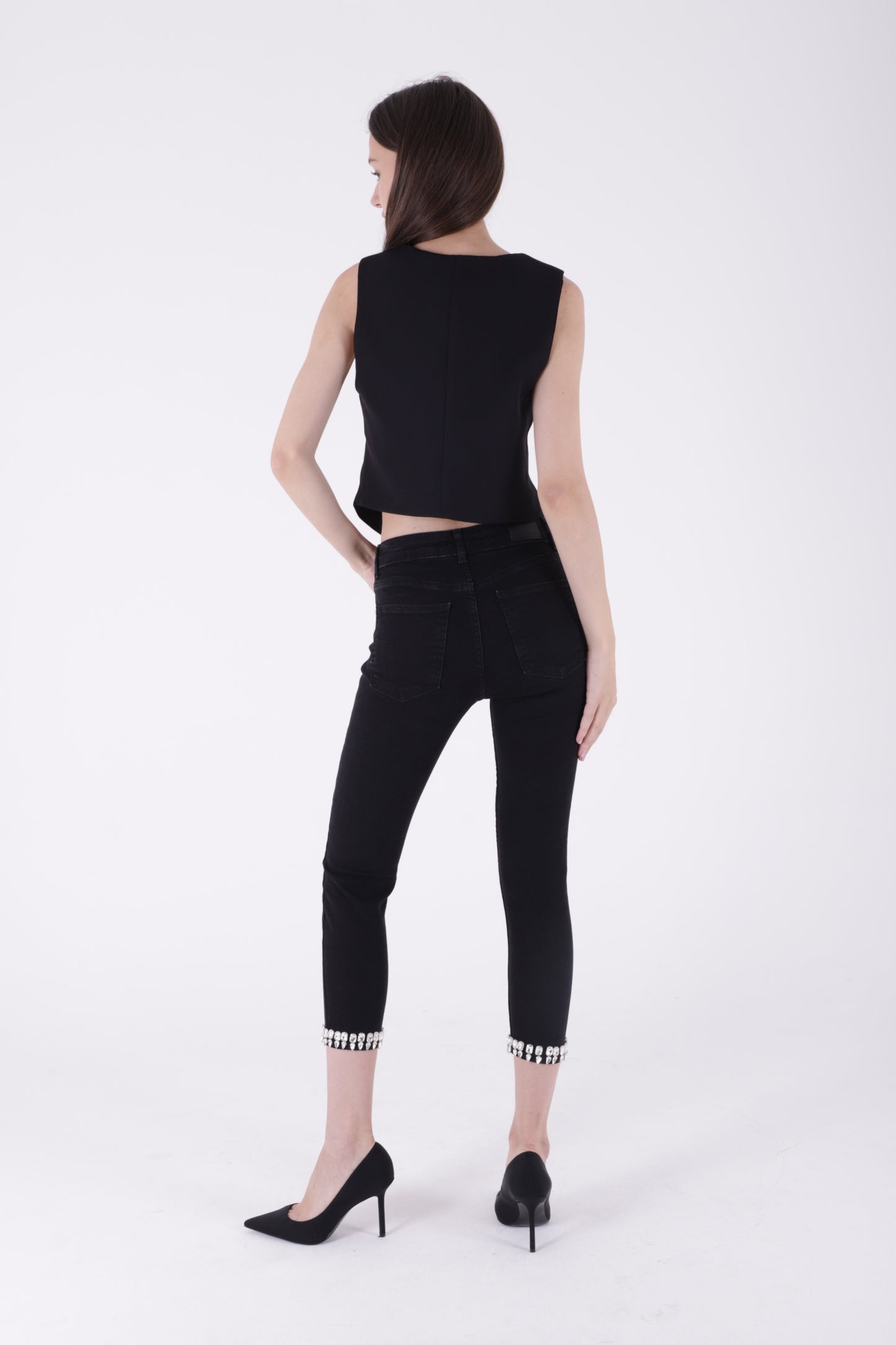 Paçası Taşlı Skinny Kot Pantolon