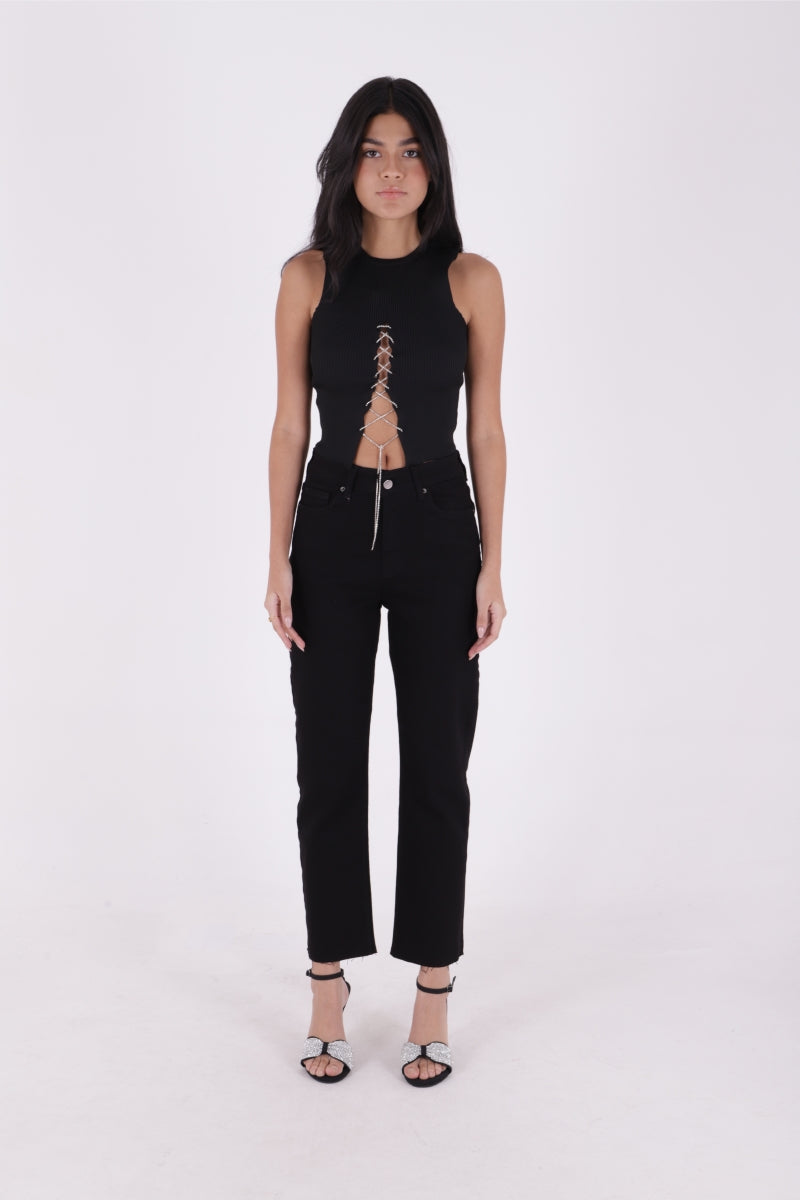 Dikişsiz Paça Mom Fit Kot Pantolon