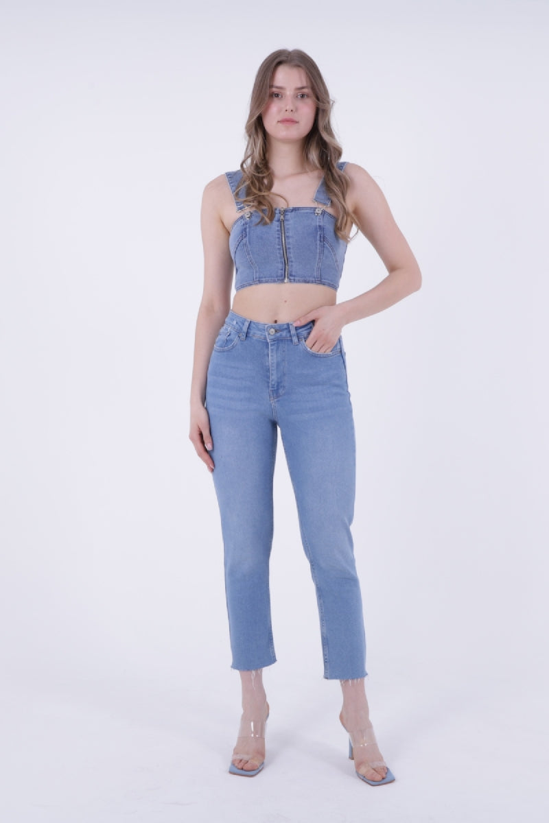 Dikişsiz Paça Mom Fit Kot Pantolon