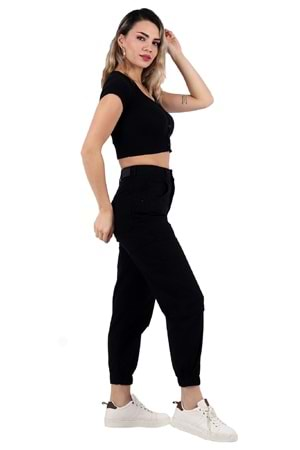 Parçalı Yanı Zincirli Kot Pantolon 1704-07-(S-XL-6) Siyah