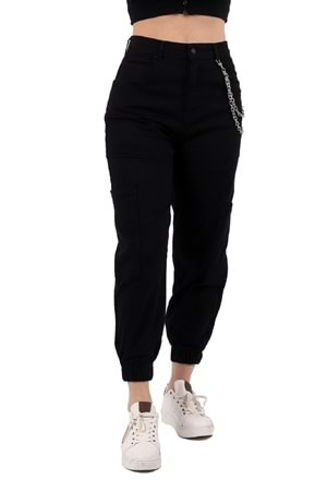 Parçalı Yanı Zincirli Kot Pantolon 1704-07-(S-XL-6) Siyah