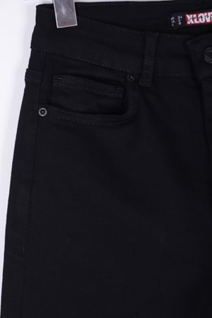 İspanyol Dikişsiz Paça Yüksek Bel Mom Fit Kot Pantolon 1706-07-(26-31) Siyah