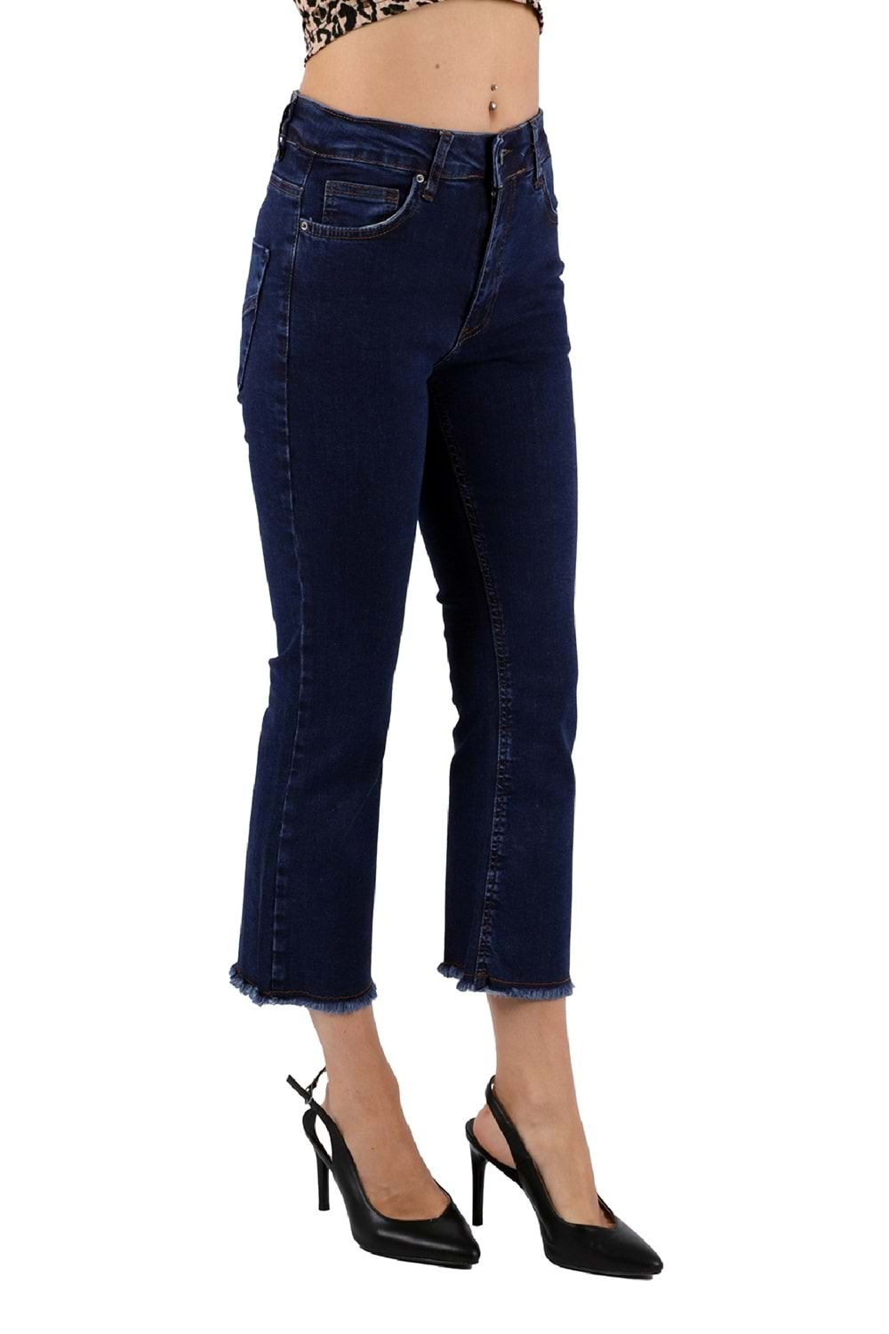 Likralı Culotte Pantolon 1765-26-(27-32) Düz Koyu Rins