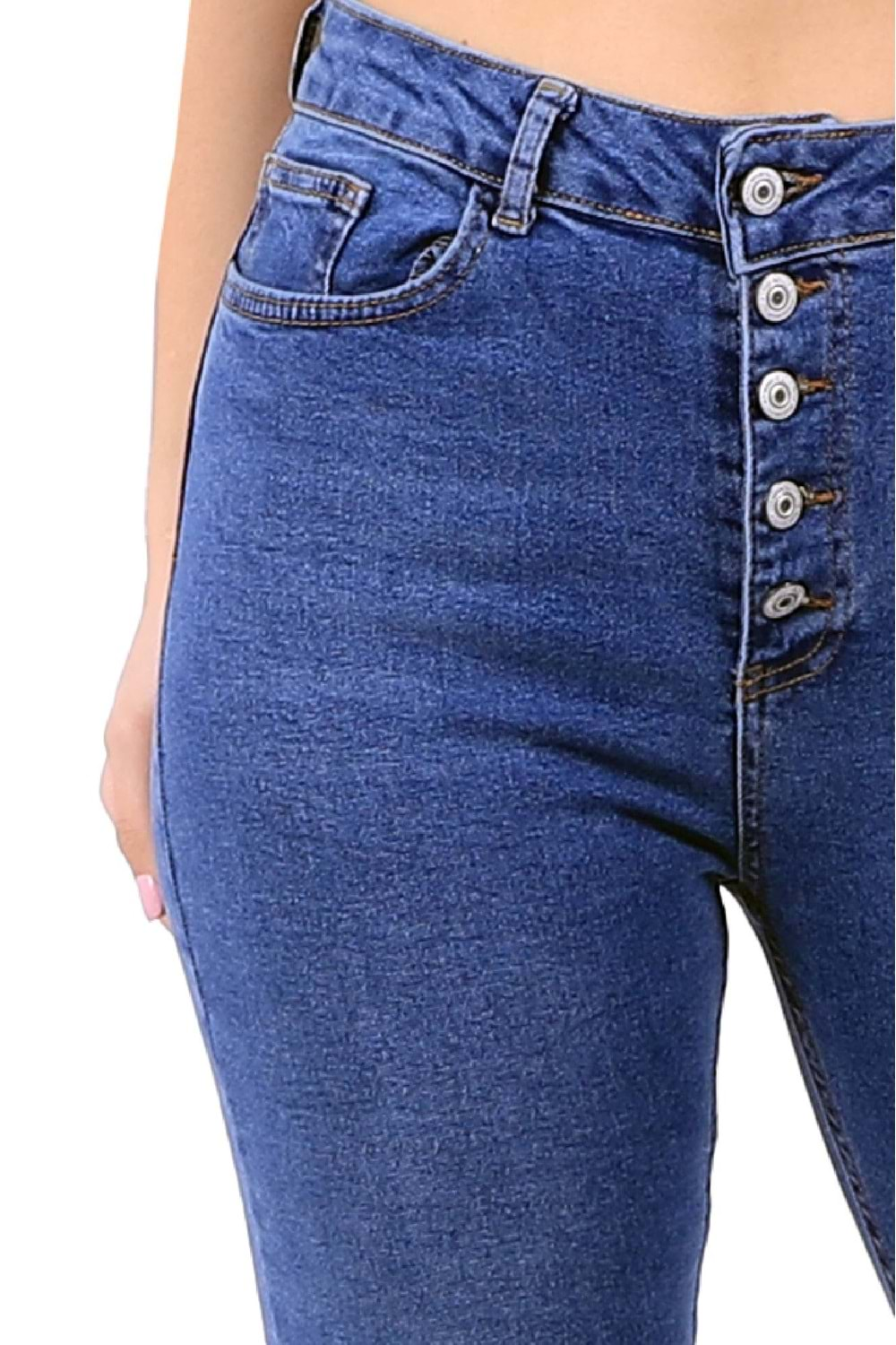 Önü 5 Düğmeli Yüksek Bel Skinny Kot Pantolon 755-06-(26-31) Orta Mavi Kot