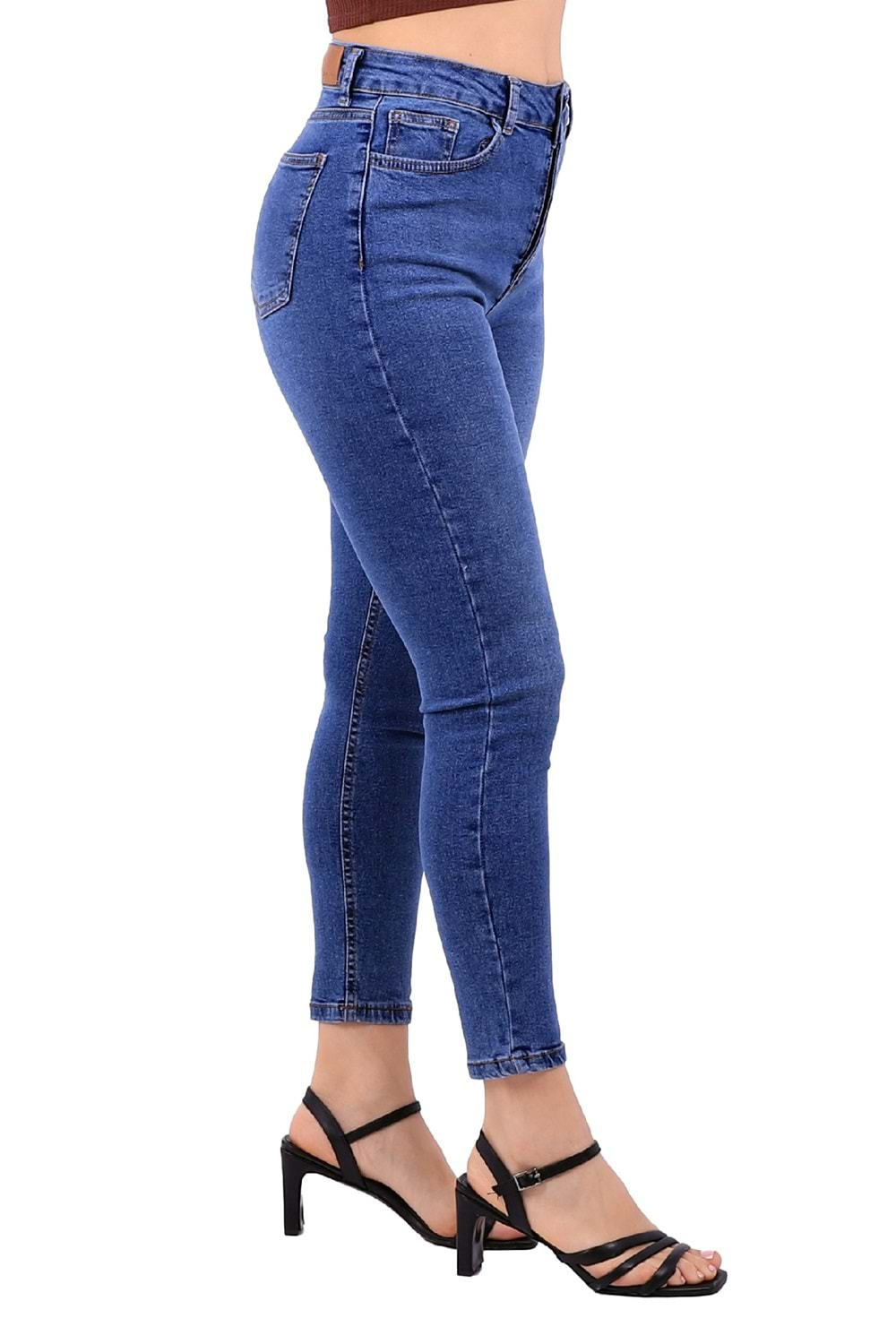 Önü 5 Düğmeli Yüksek Bel Skinny Kot Pantolon 755-06-(26-31) Orta Mavi Kot