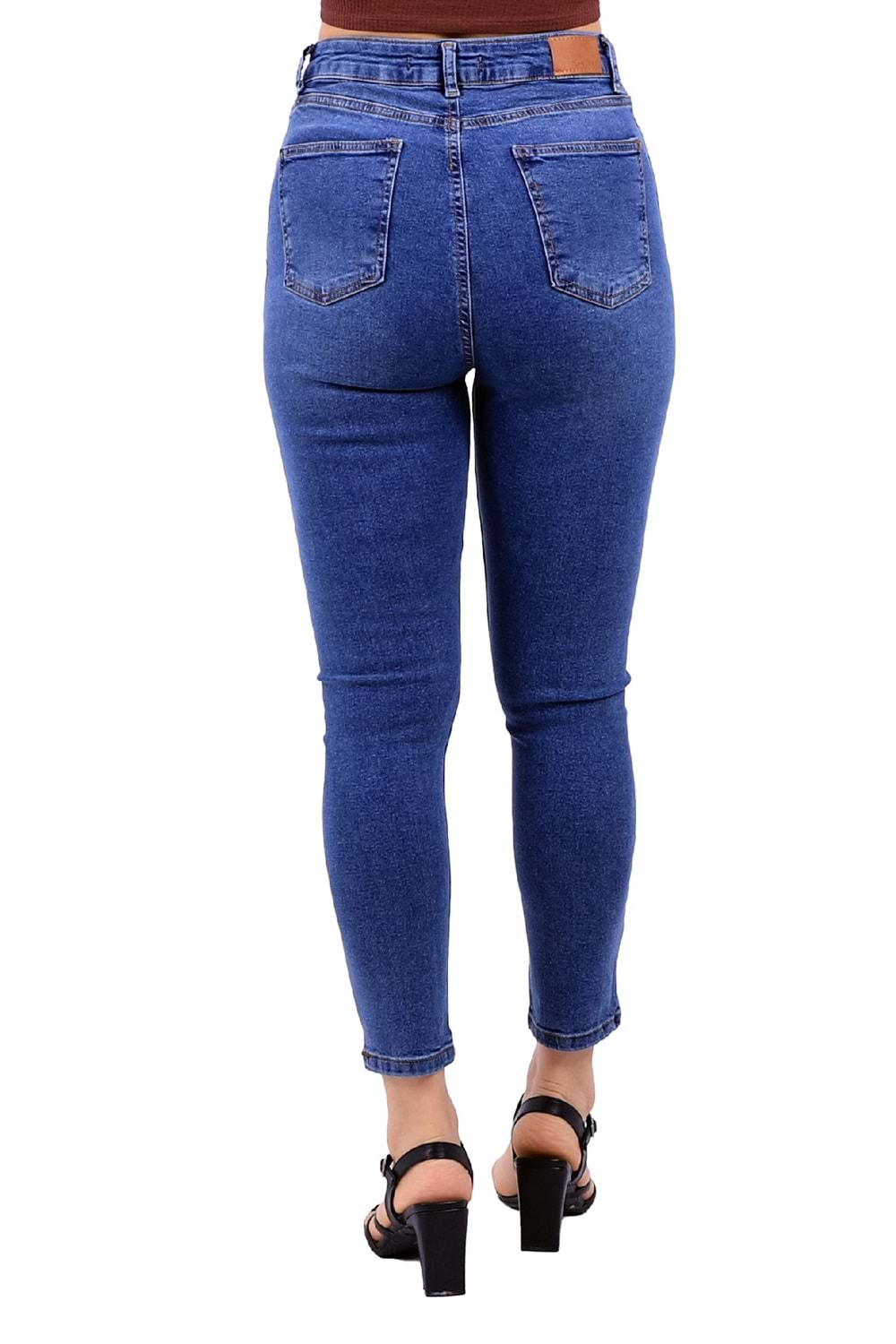 Önü 5 Düğmeli Yüksek Bel Skinny Kot Pantolon 755-06-(26-31) Orta Mavi Kot