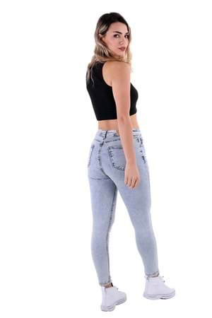 Yüksek Bel Bilek Boy Skinny Kot Pantolon 815-08B(30-36) Kar Yıkama Açık Mavi