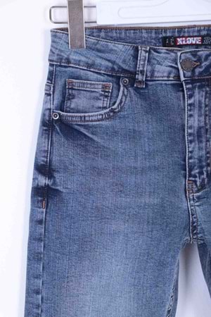 Lazerli Yüksek Bel Skinny Bilek Boy Kot Pantolon 822-06-(26-31) Orta Mavi Kot