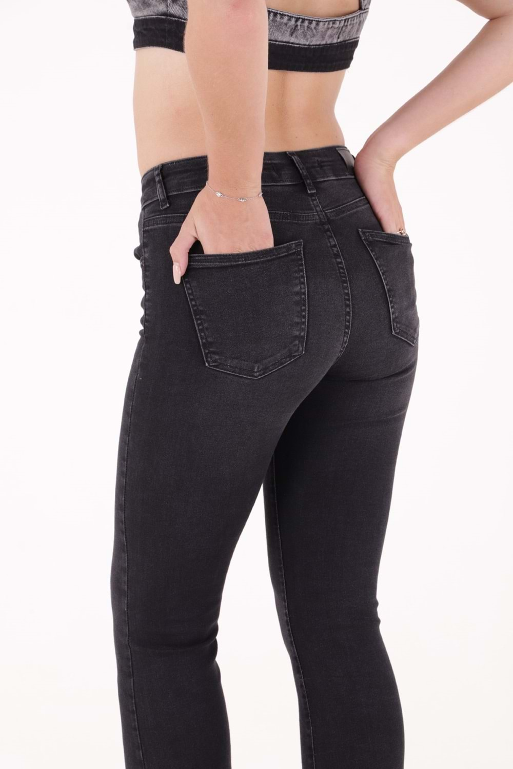 Yüksek Bel İspanyol Paça Skinny Kot Pantolon 867-03B(30-36) Antrasit Kot