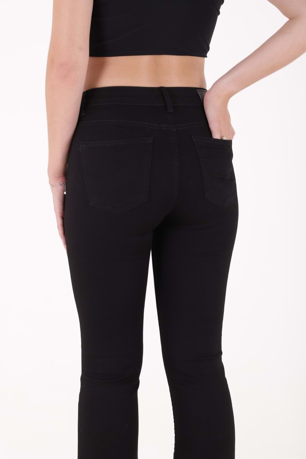 Yüksek Bel İspanyol Paça Skinny Kot Pantolon 867-07-(27-32) Siyah