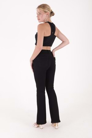 Yüksek Bel İspanyol Paça Skinny Kot Pantolon 867-07B(30-36) Siyah