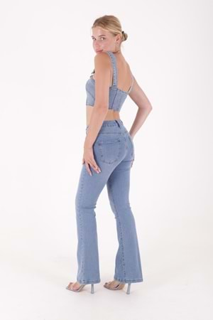 Yüksek Bel İspanyol Paça Skinny Kot Pantolon 867-15-(27-32) Açık Mavi Kot