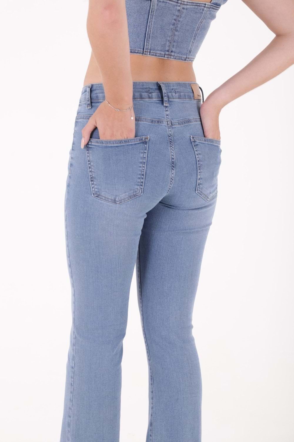 Yüksek Bel İspanyol Paça Skinny Kot Pantolon 867-15-(27-32) Açık Mavi Kot