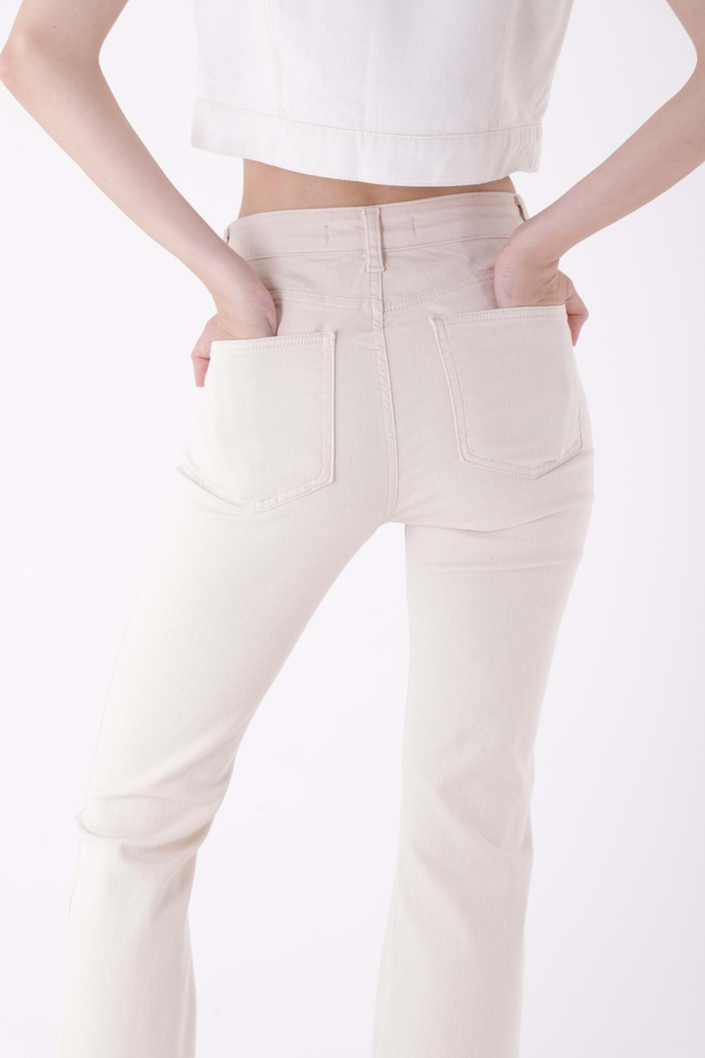 Yüksek Bel İspanyol Paça Skinny Kot Pantolon 867-80-(27-32) Naturel